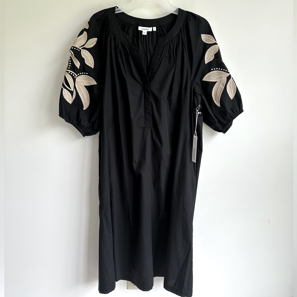 Chico’s puff embroidered eyelet sleeve dress